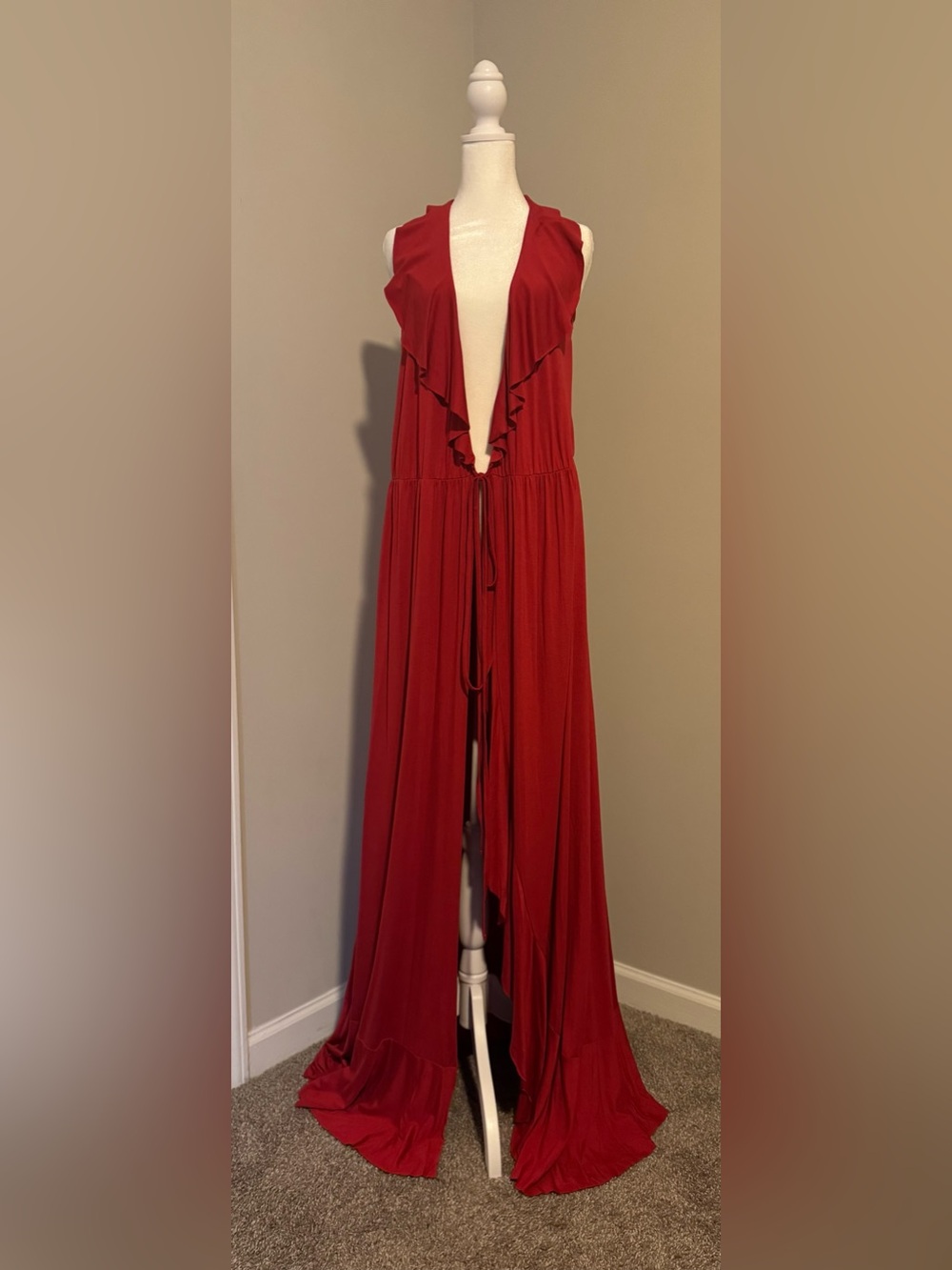 Rachel Pally Red Backless Ruffle-Front Maxi Dress
